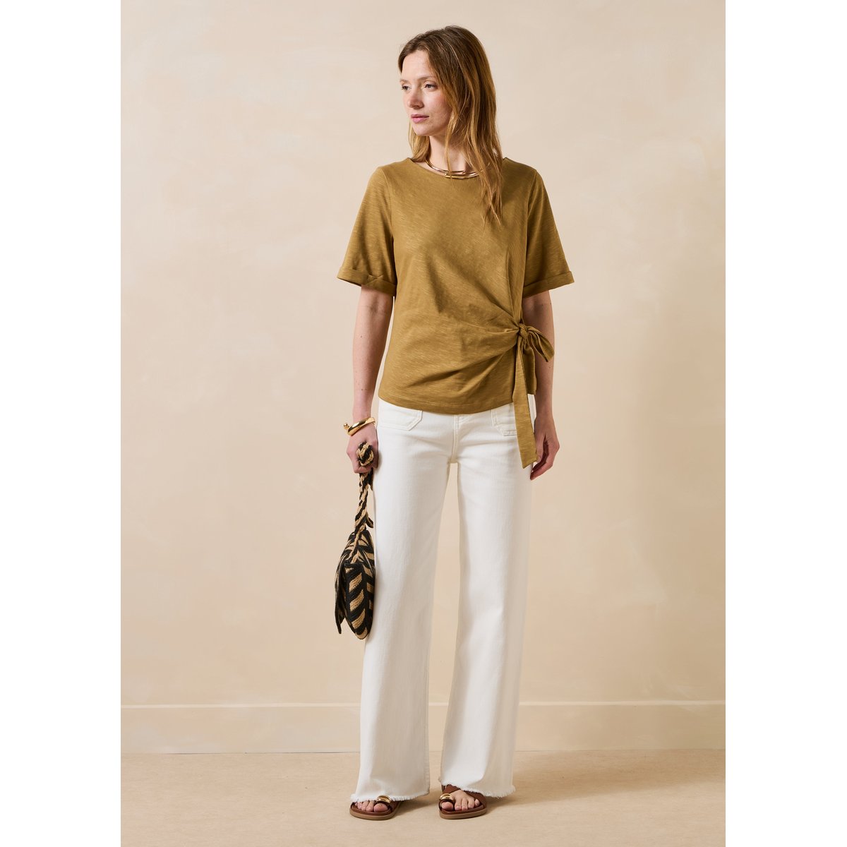 T-shirt manches courtes en coton curry, LA FEE MARABOUTEE