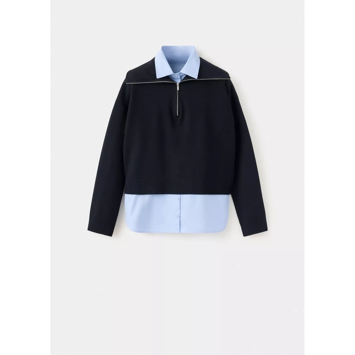 Pull en maille superposition chemise bleu marine foncé, MANGO
