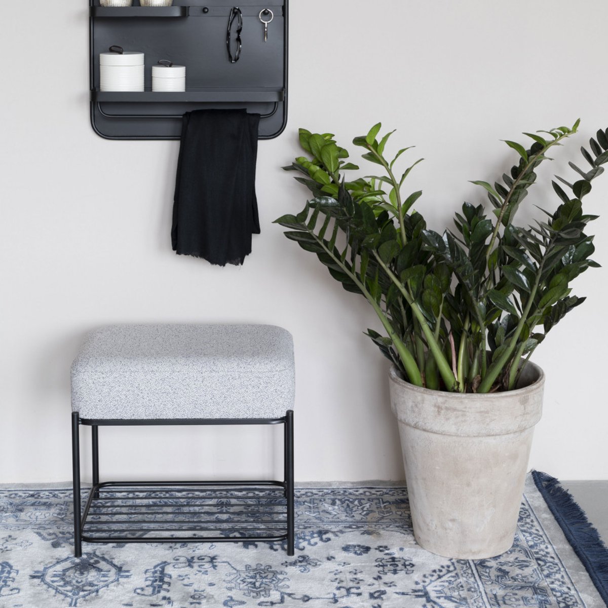 Tabouret rectangulaire en tissu et métal- MILOU gris chiné, DRAWER
