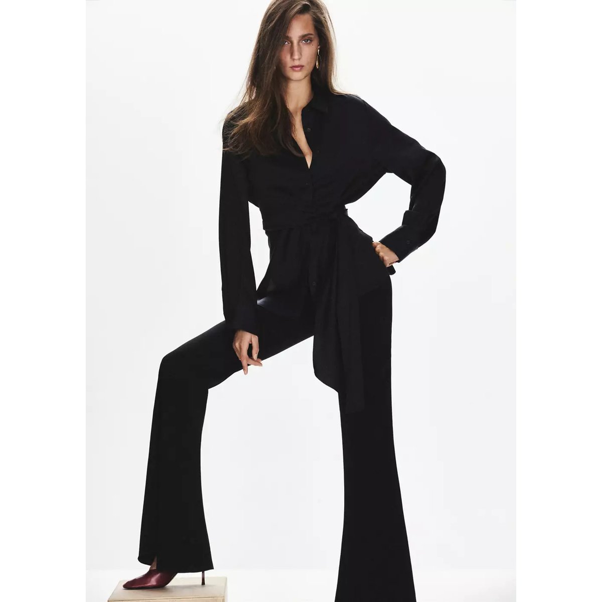 Chemise droite détail nœud noir, MANGO