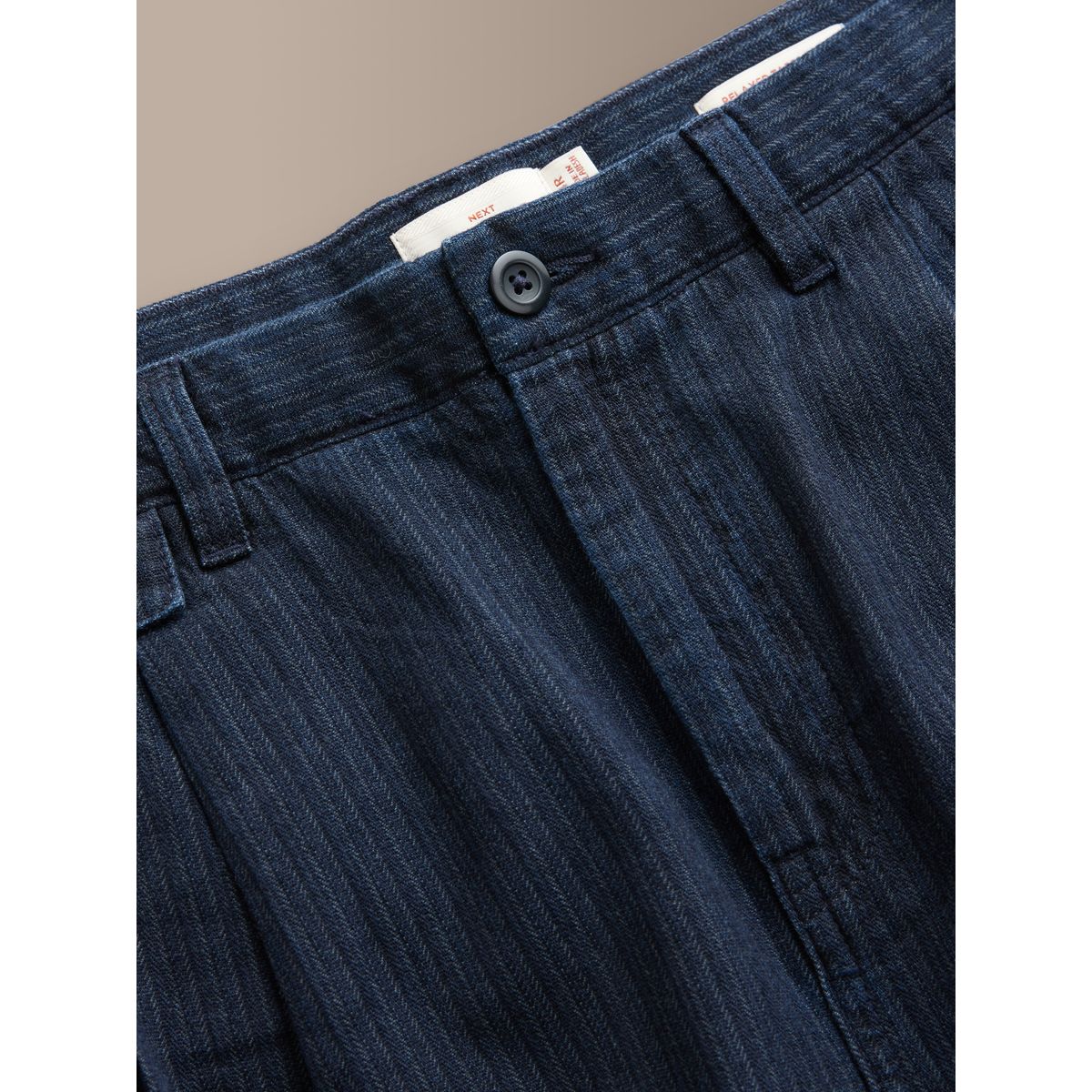 Pantalon en coton rayé à double pli signature bleu marine, NEXT