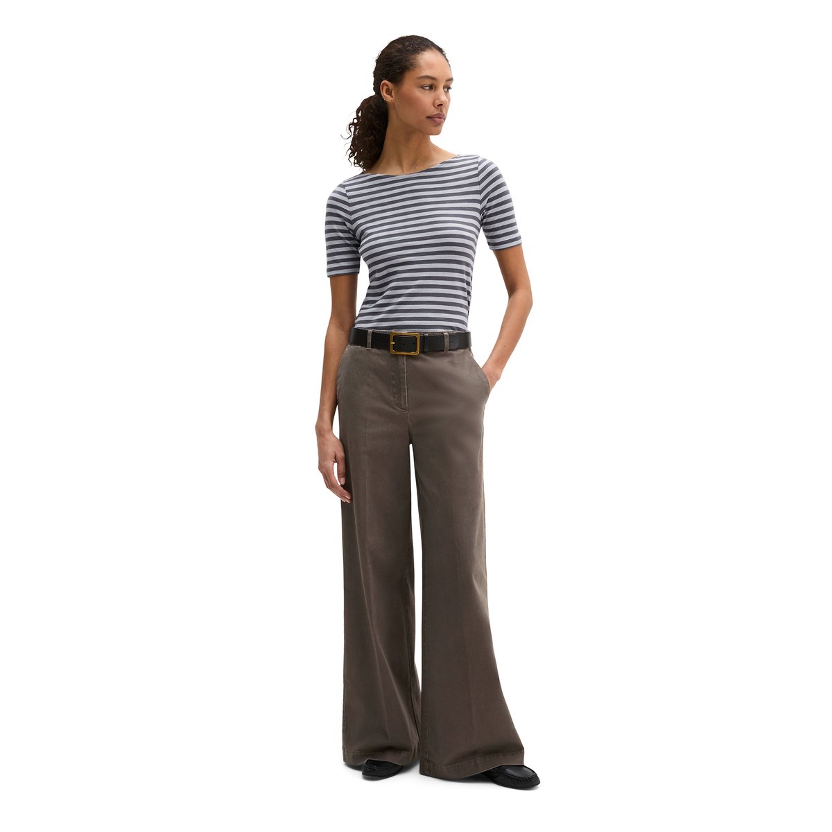 T-shirt rayé slim en jersey de coton organique blanc/bleu foncé, MARC O'POLO