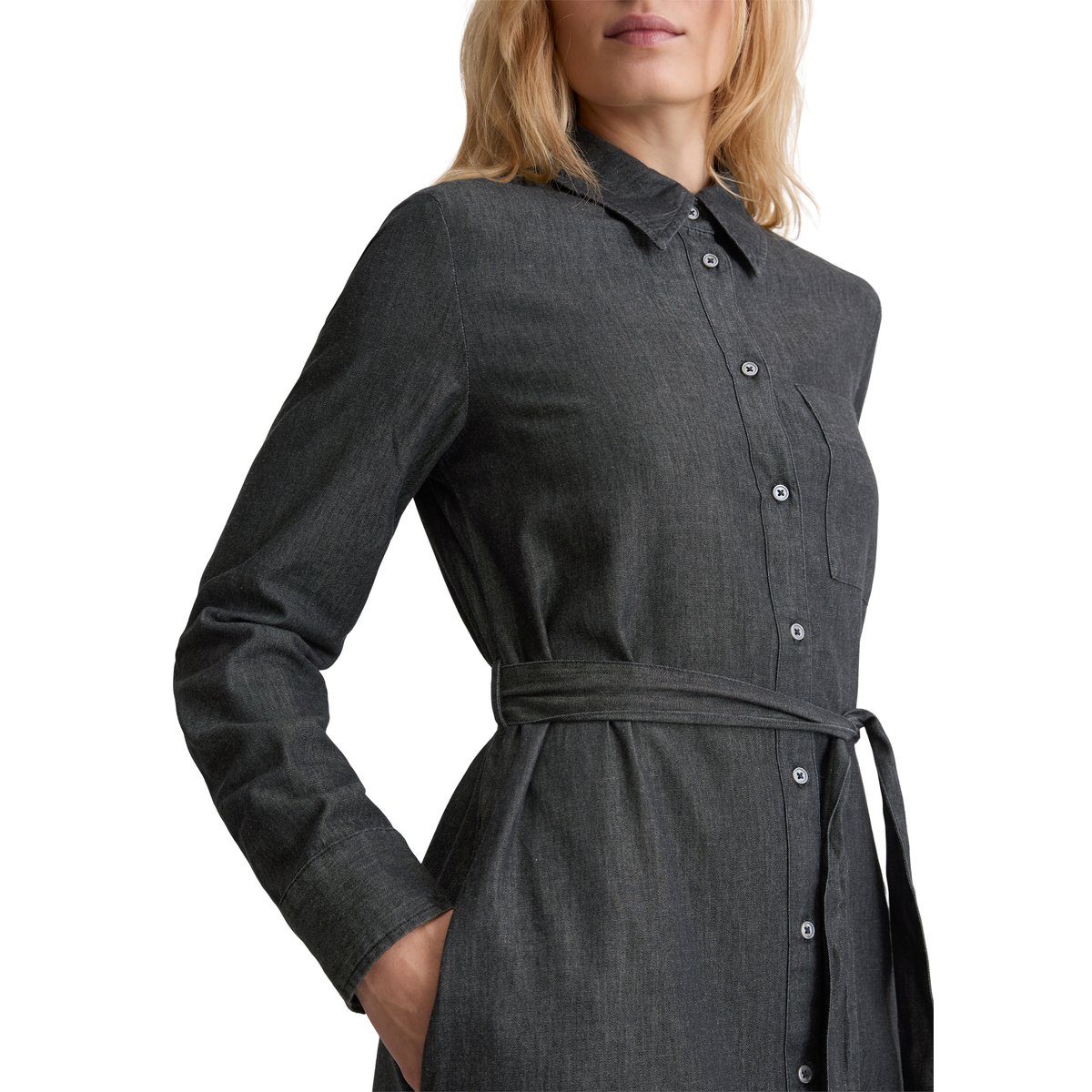 Robe chemisier regular en coton chambray bleu foncé, MARC O'POLO