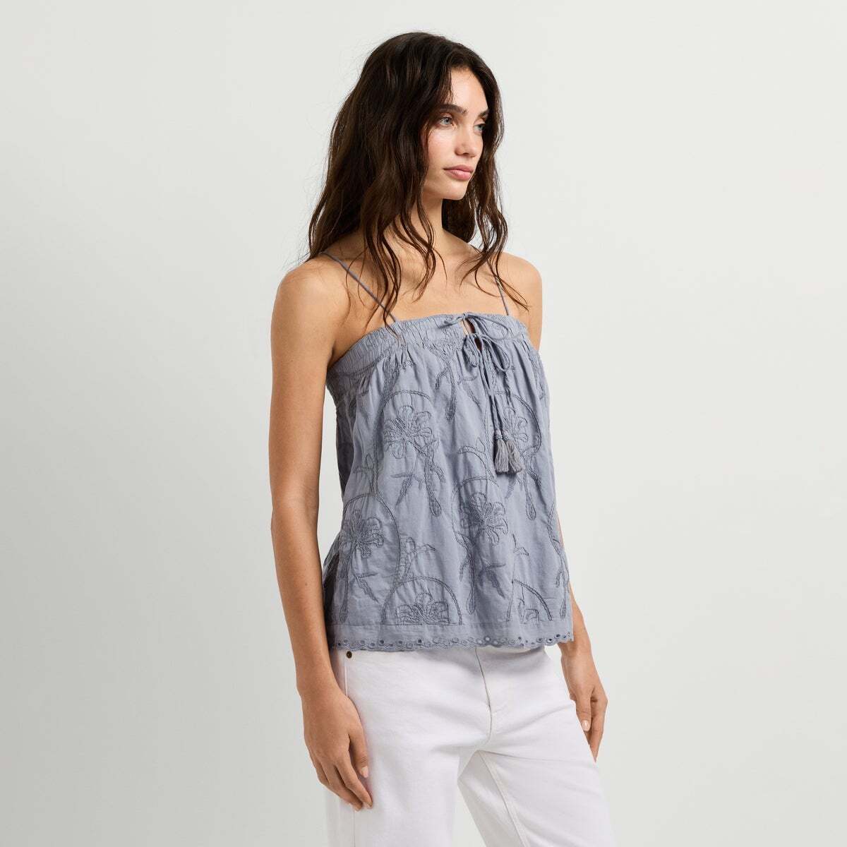 Blouse Avec Broderies Florales bleu mer tempête, PEPE JEANS