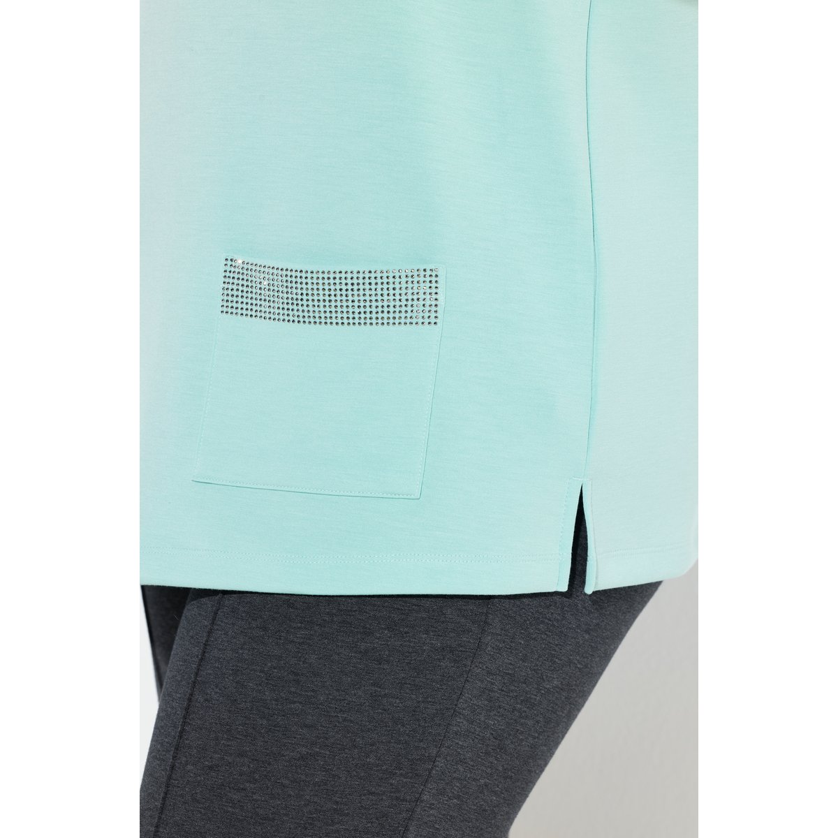 Sweat-shirt à col montant et manches longues bleu turquoise, ULLA POPKEN
