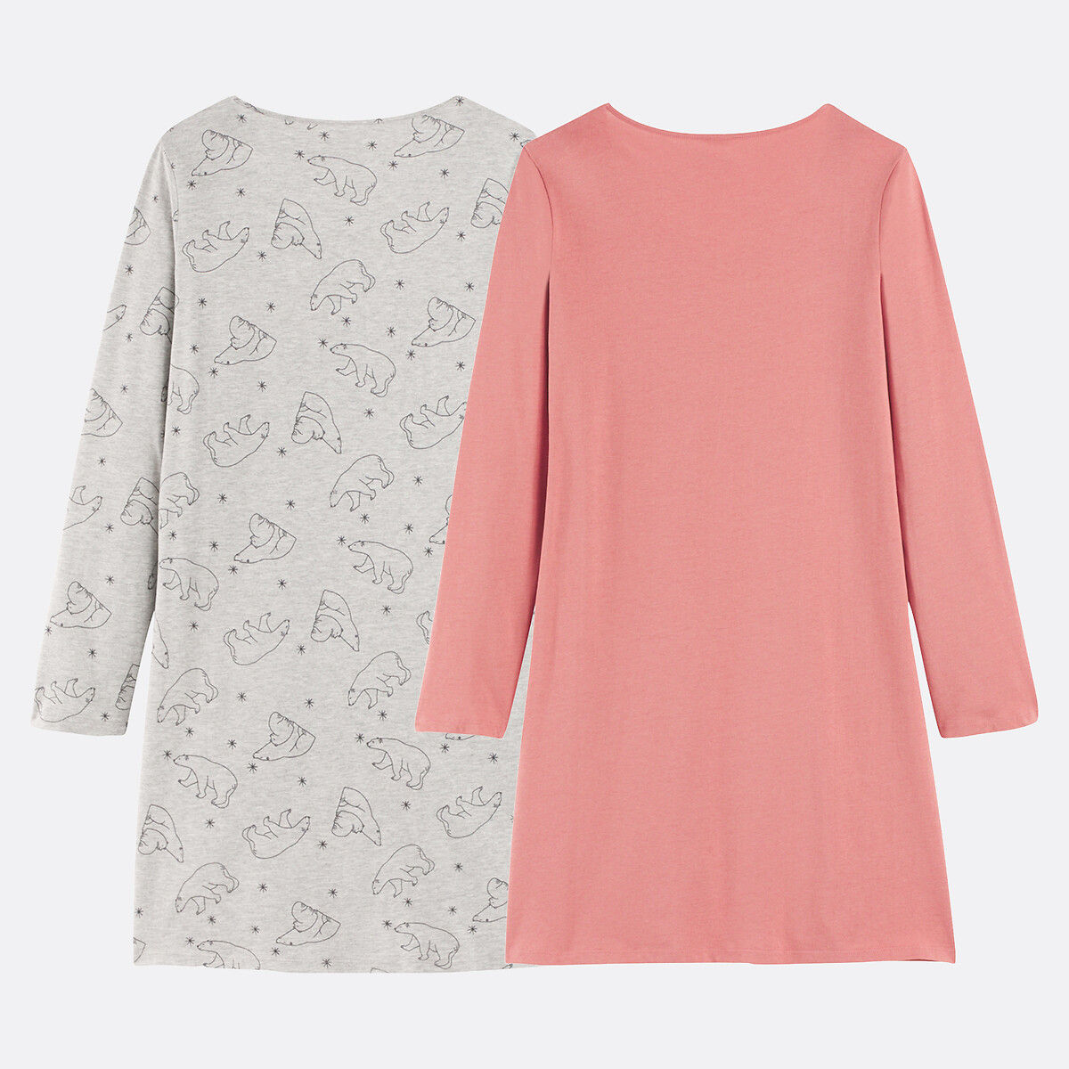 Pack of 2 Nightshirts with Long Sleeves grey marl + pink, SO'HOME