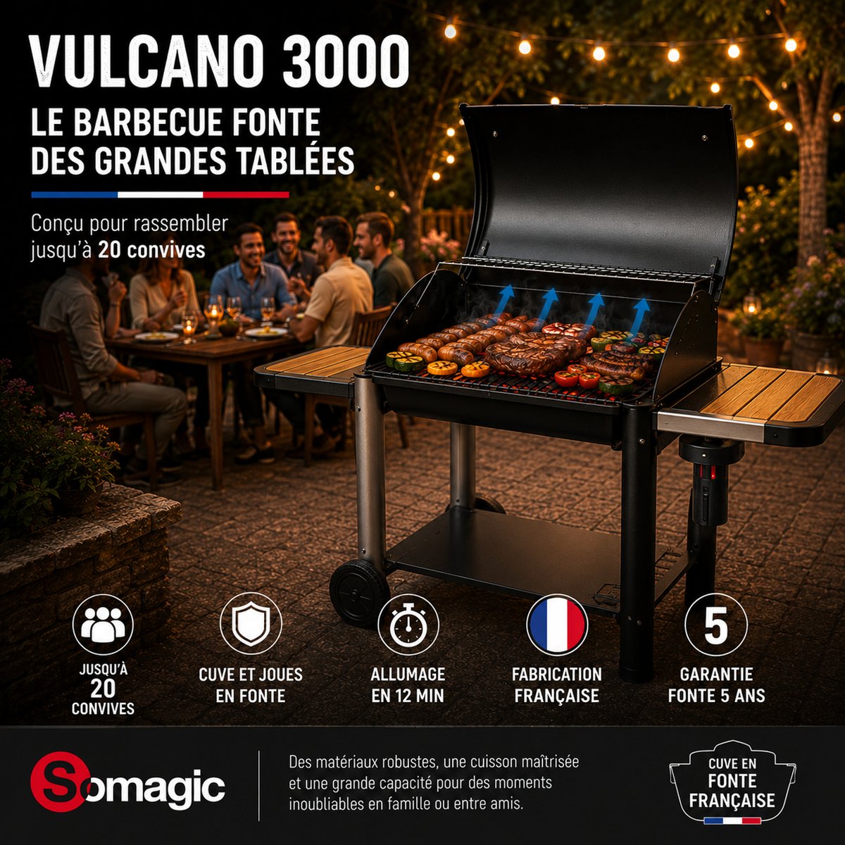 Barbecue au charbon de bois, Vulcano 3000, VULCANO 3000 noir, noir, noir, SOMAGIC