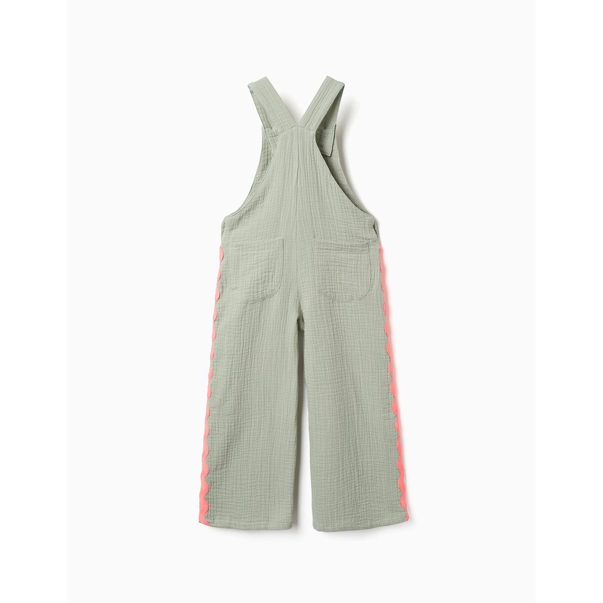 Salopette en coton avec bandes ric rac vert clair, ZIPPY