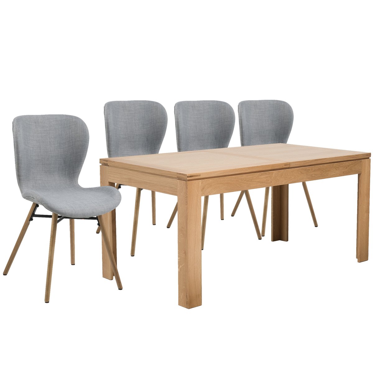 Table rectangulaire à rallonges L160/240 + 4 chaises tissu - BOSTON gris clair, HELLIN, DEPUIS 1862