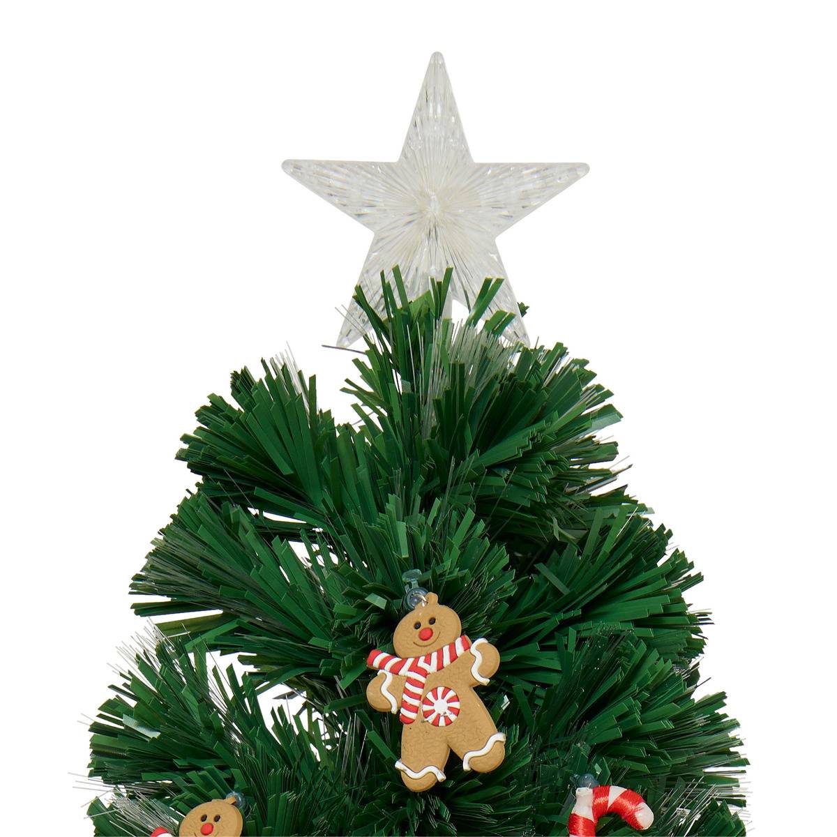 Sapin lumineux fibre optique Mannelé 37 LED H90 cm vert, FEERIC LIGHTS & CHRISTMAS