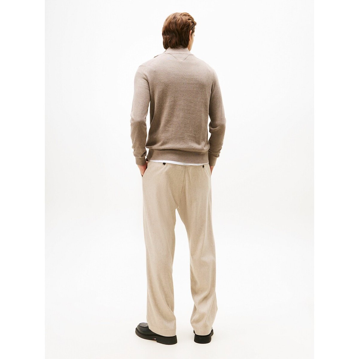 Pull col montant zippé en coton et cachemire marron, TOMMY HILFIGER