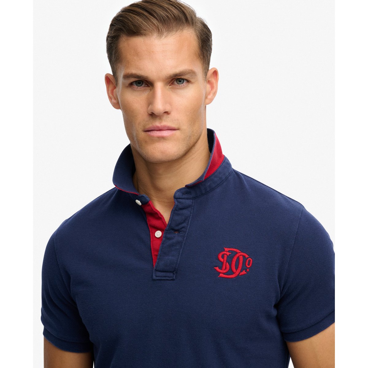 Polo Piqué Monogram bleu marine intense/rouge, SUPERDRY