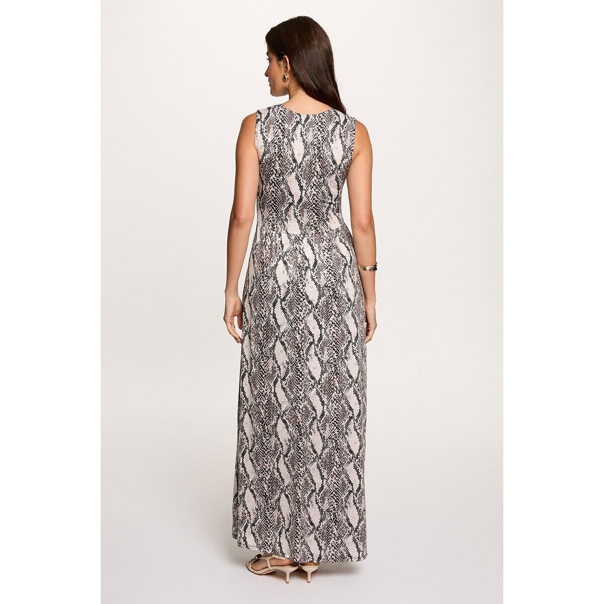 Robe longue imprimée col v imprimé noir, MORGAN