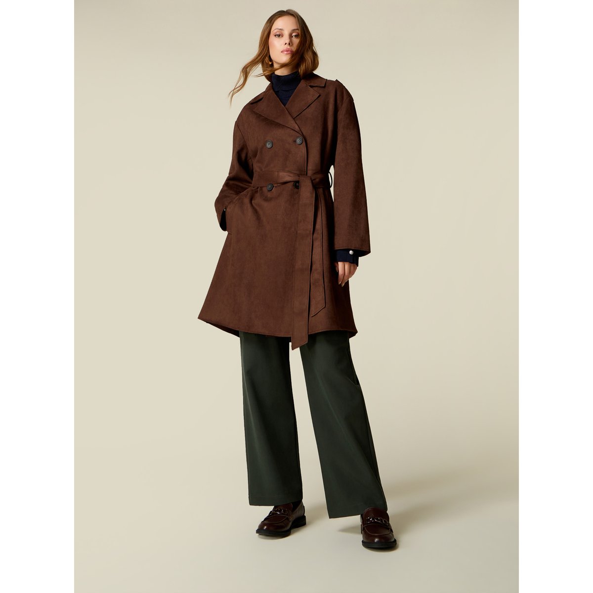 Trench double boutonnage avec ceinture marron, OLTRE