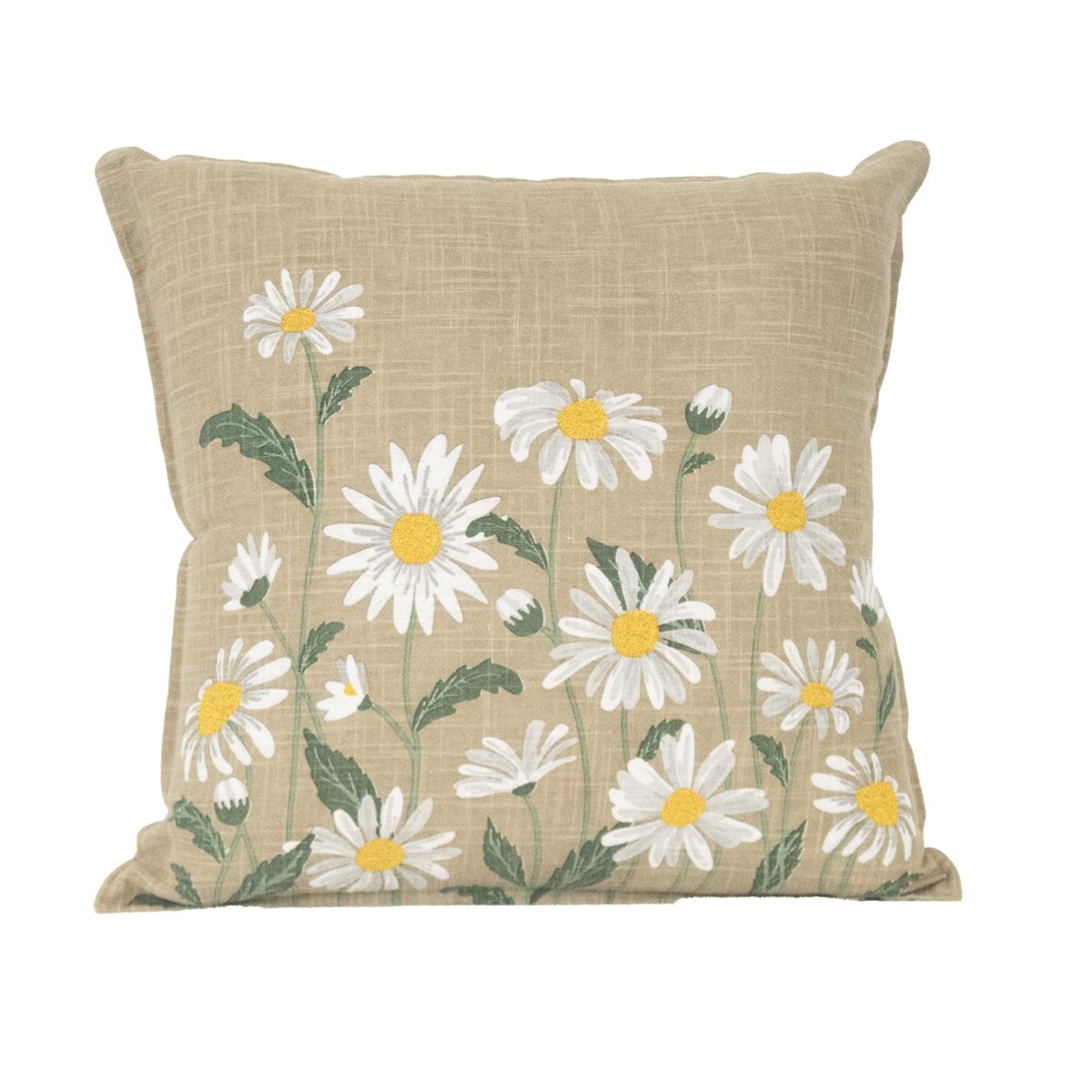 Coussin décoratif en coton motif marguerite taupe, SUD ETOFFE
