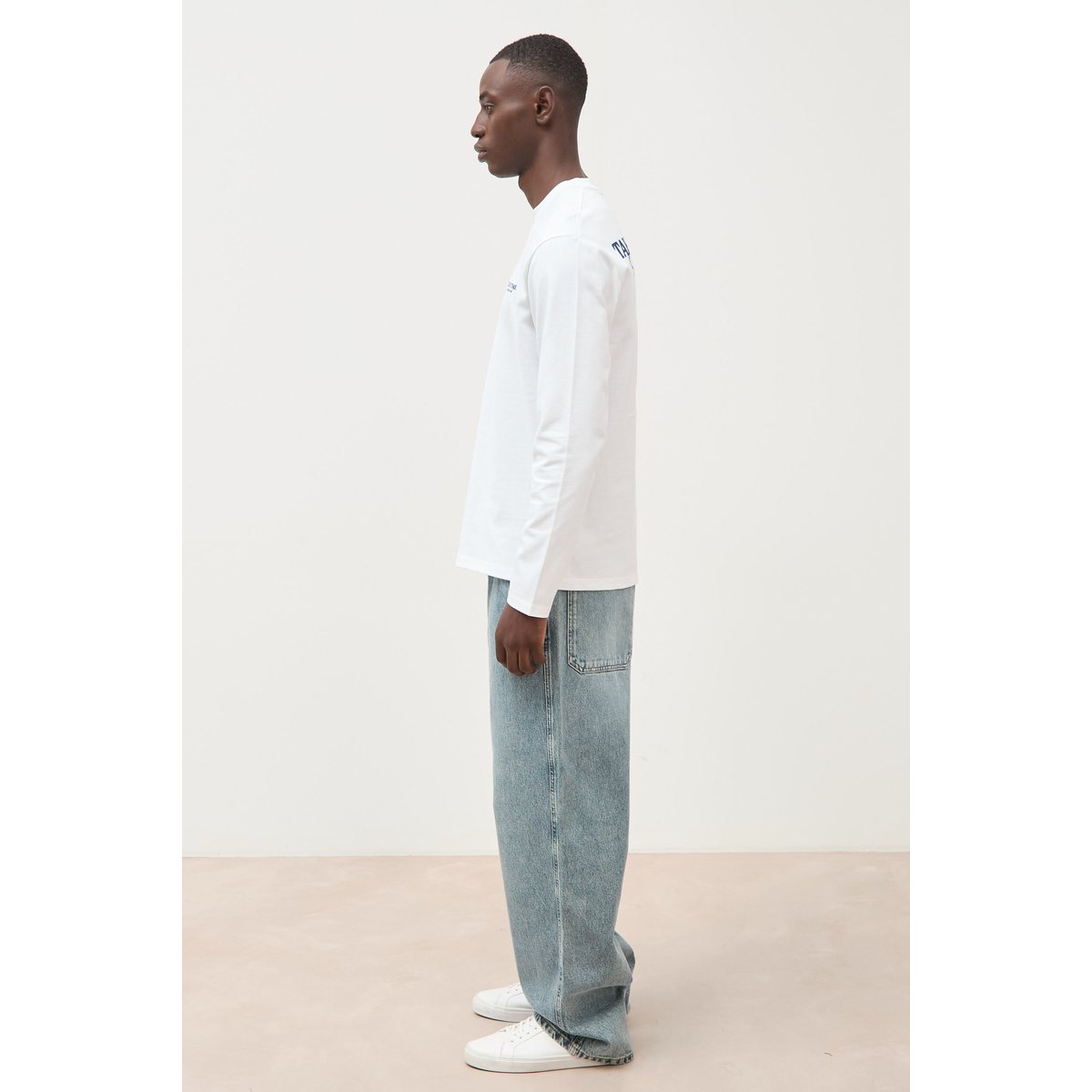 T-shirt droit en coton manches longues blanc, BONOBO