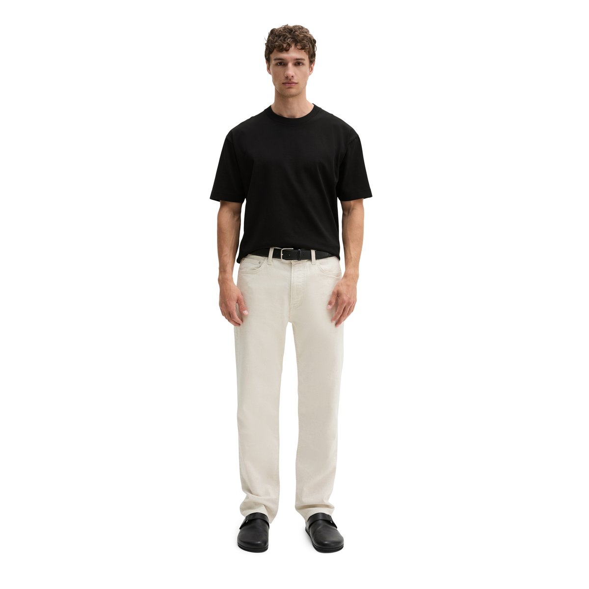 Jeans modèle Kalmo droit en coton bio et en lin blanc, MARC O'POLO