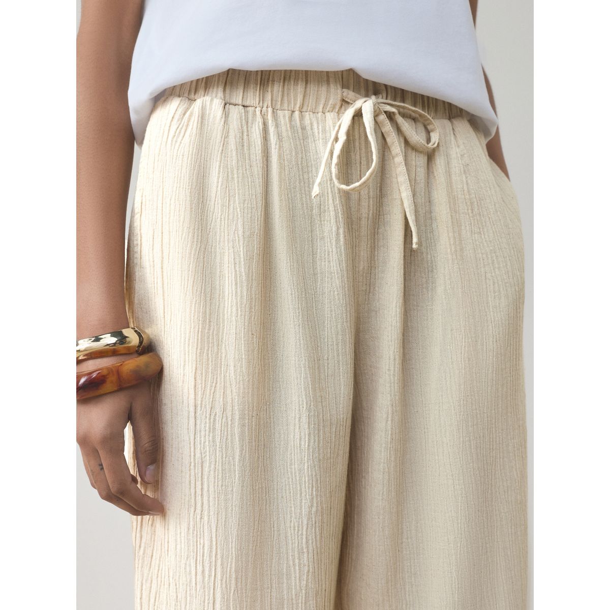 Pantalon bouffant en lin mélangé, lot de 2 brun chocolat/neutre, NEXT