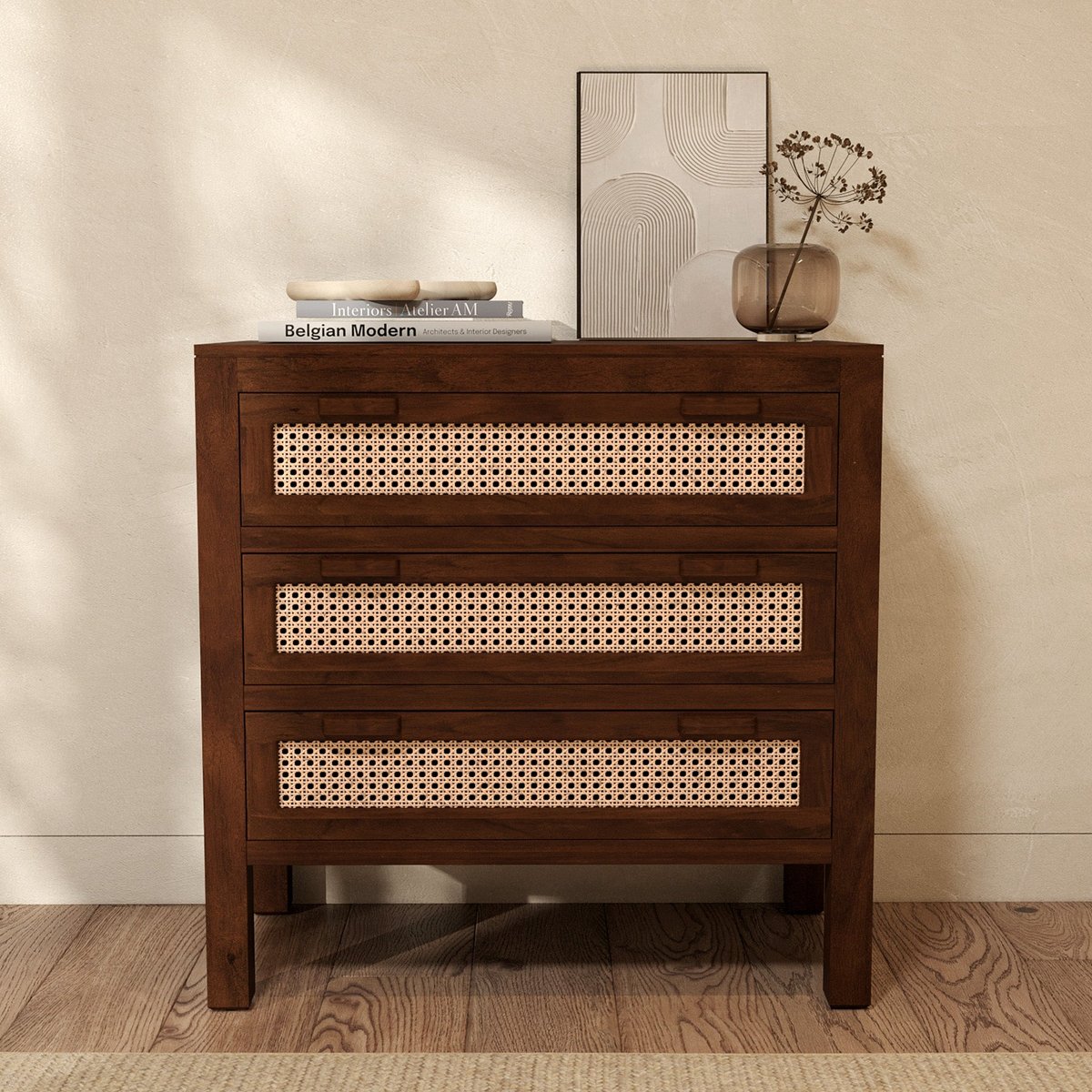 Commode en bois de manguier et cannage - TIKI marron foncé, MAISON PAVANE