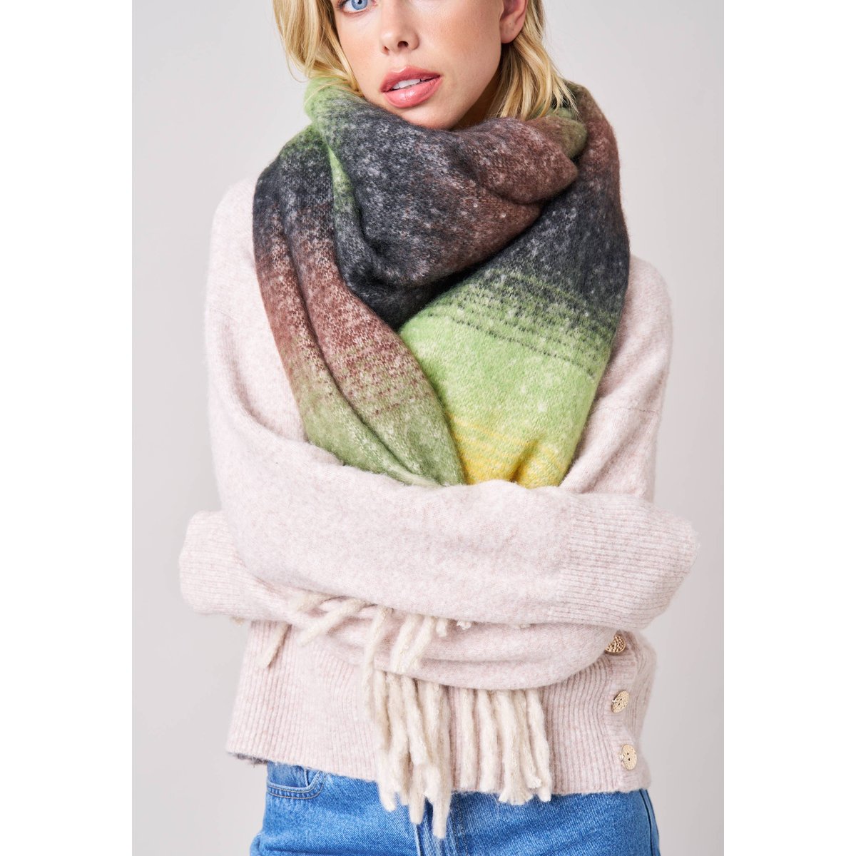 Écharpe rayée multicolore femme à franges JOANE brown, DEELUXE