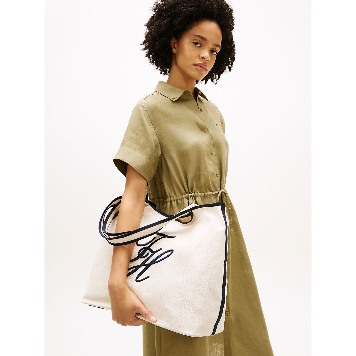 Sac tote bag, TH SUMMER CANVAS blanc, TOMMY HILFIGER