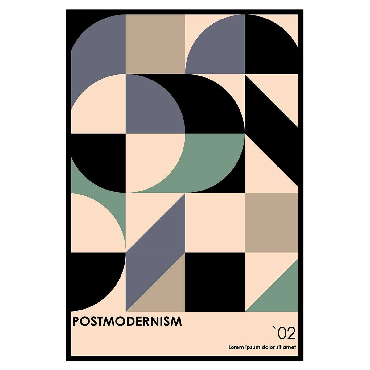 Affiche encadrée géométrique postmodernisme affiche + cadre en métal - noir, HEXOA