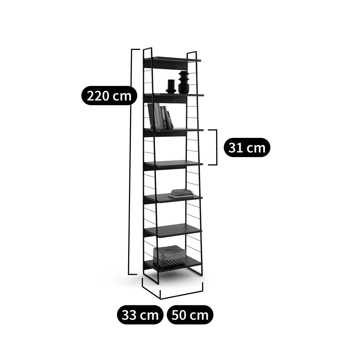 Bibliothèque, en métal acier et plaqué noyer, hauteur 220 cm, WATFORD noyer/noir, LA REDOUTE INTERIEURS