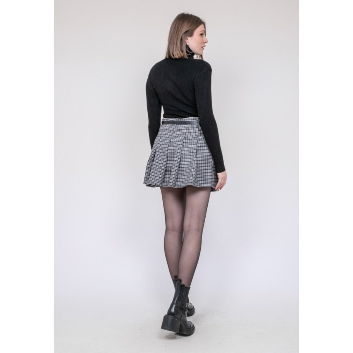 Jupe-short Plissée à Carreaux Xomelle gris, DONA LISA