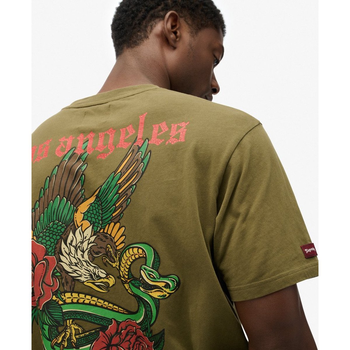 T-shirt ample Tattoo olive foncé, SUPERDRY