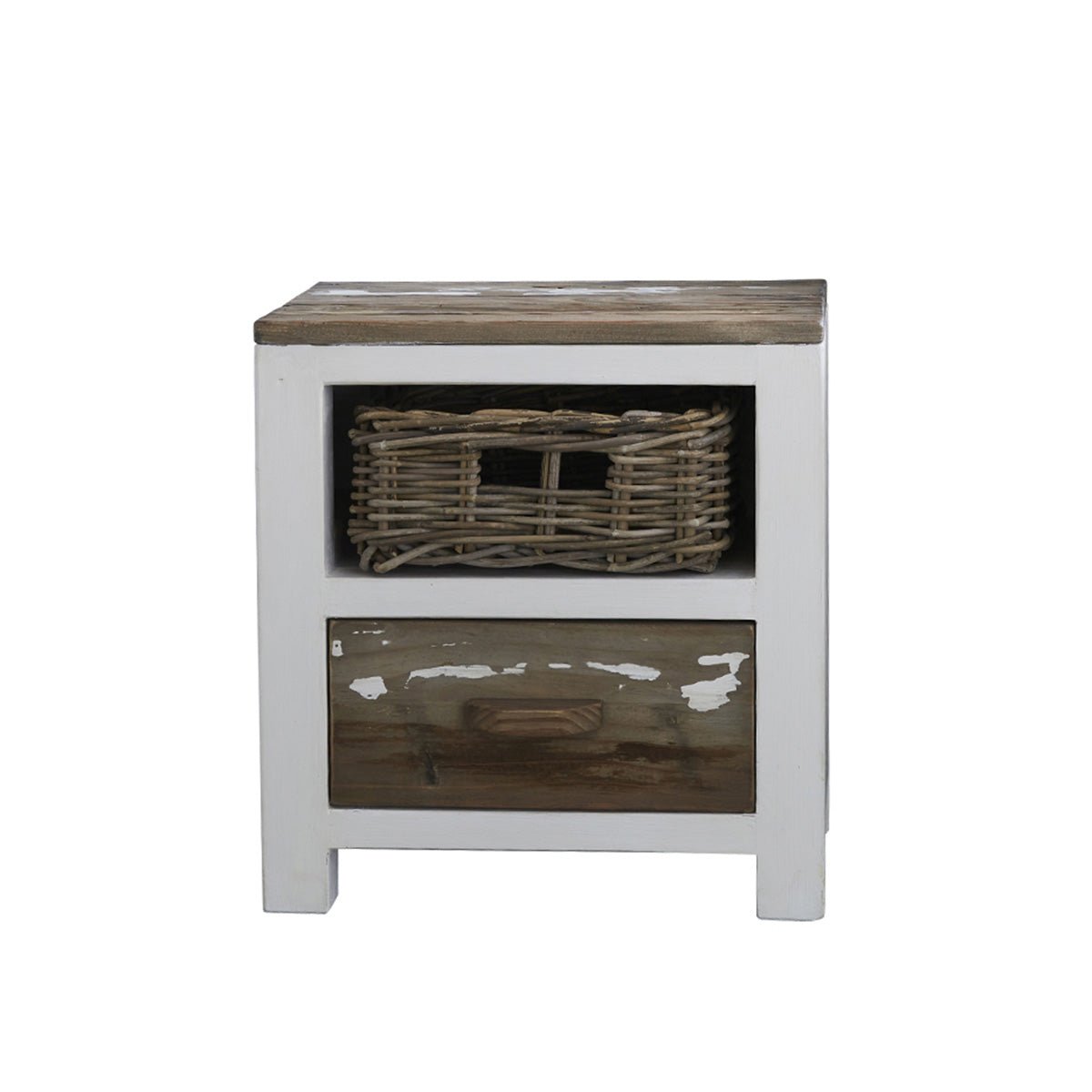Table de chevet en bois recyclé massif HONFLEUR blanc, BERAH GETAH