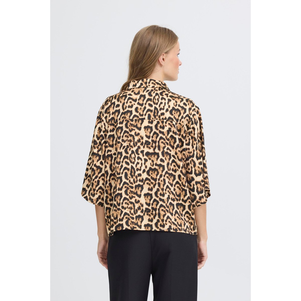 Shirt with short sleeve marron brown leopard aop, ICHI
