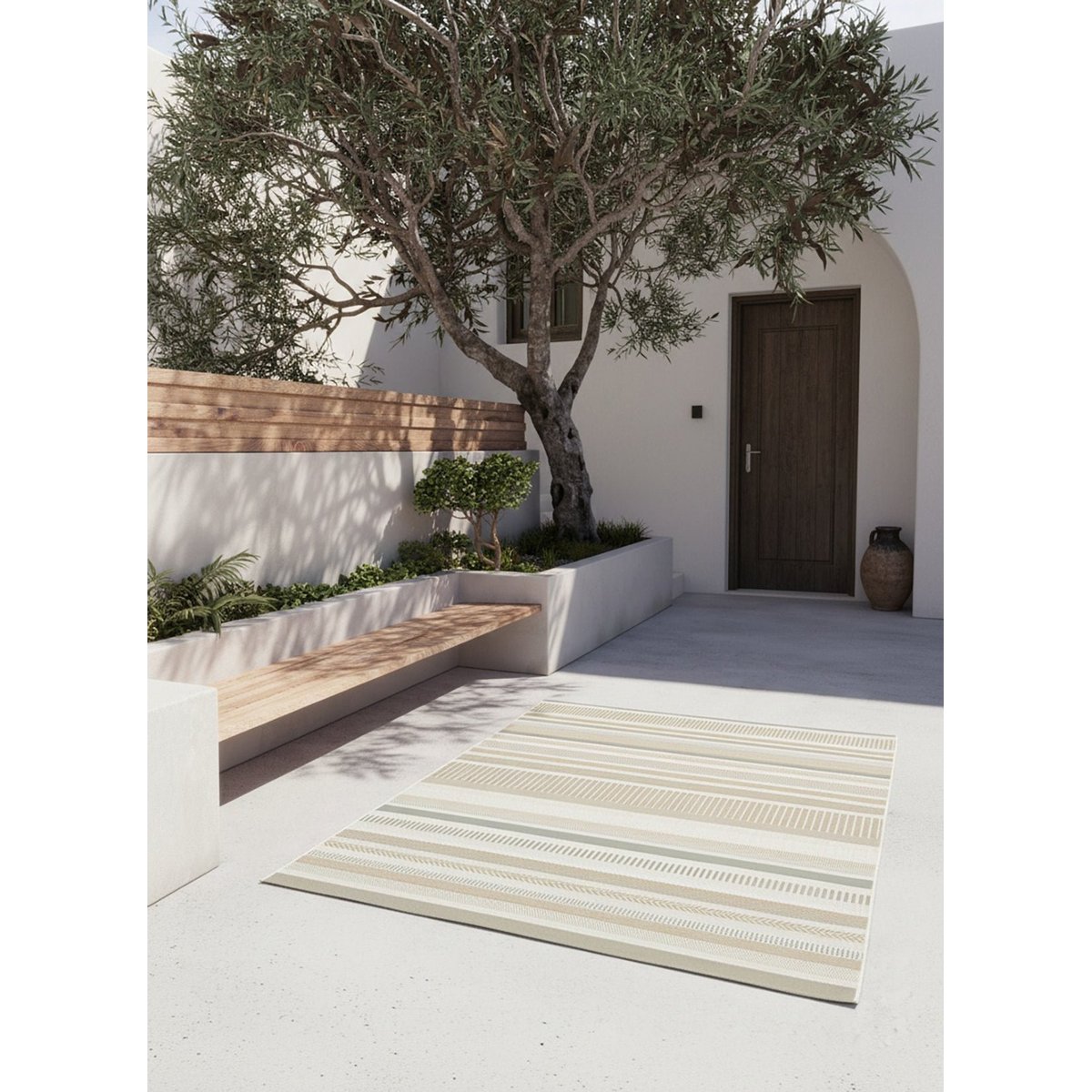 Tapis intérieur extérieur à rayures SOLEA vert naturel, AFK LIVING