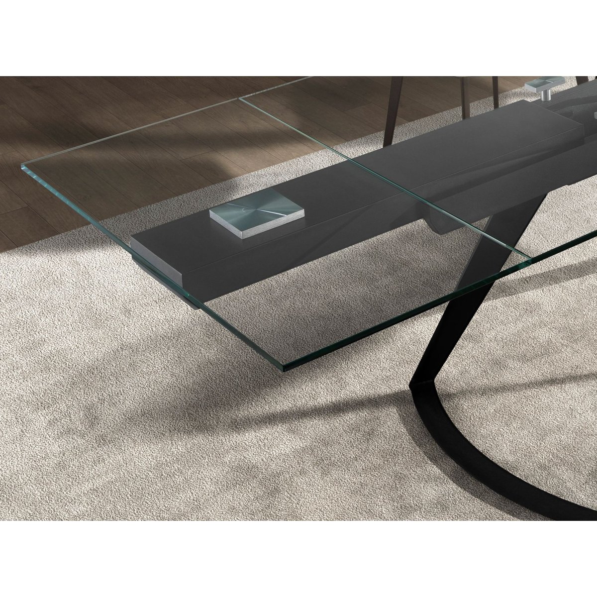 Table à manger extensible rectangulaire en verre trempé et acier noir | verre, ANGEL CERDA