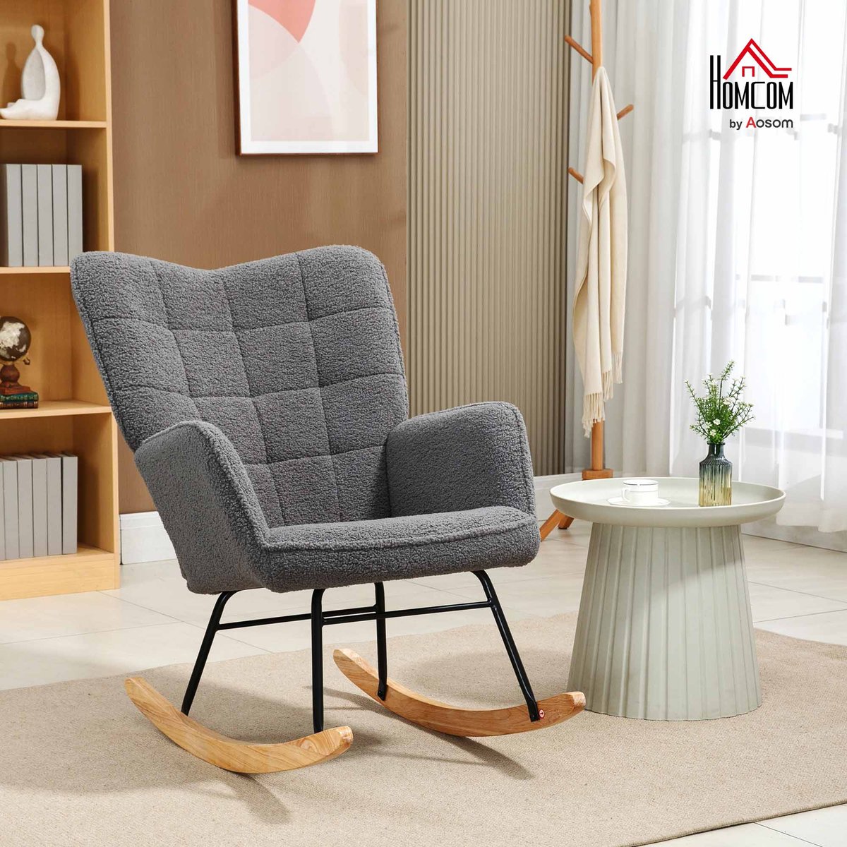 Fauteuil à bascule Revêtement bouclette Gris gris foncé, HOMCOM