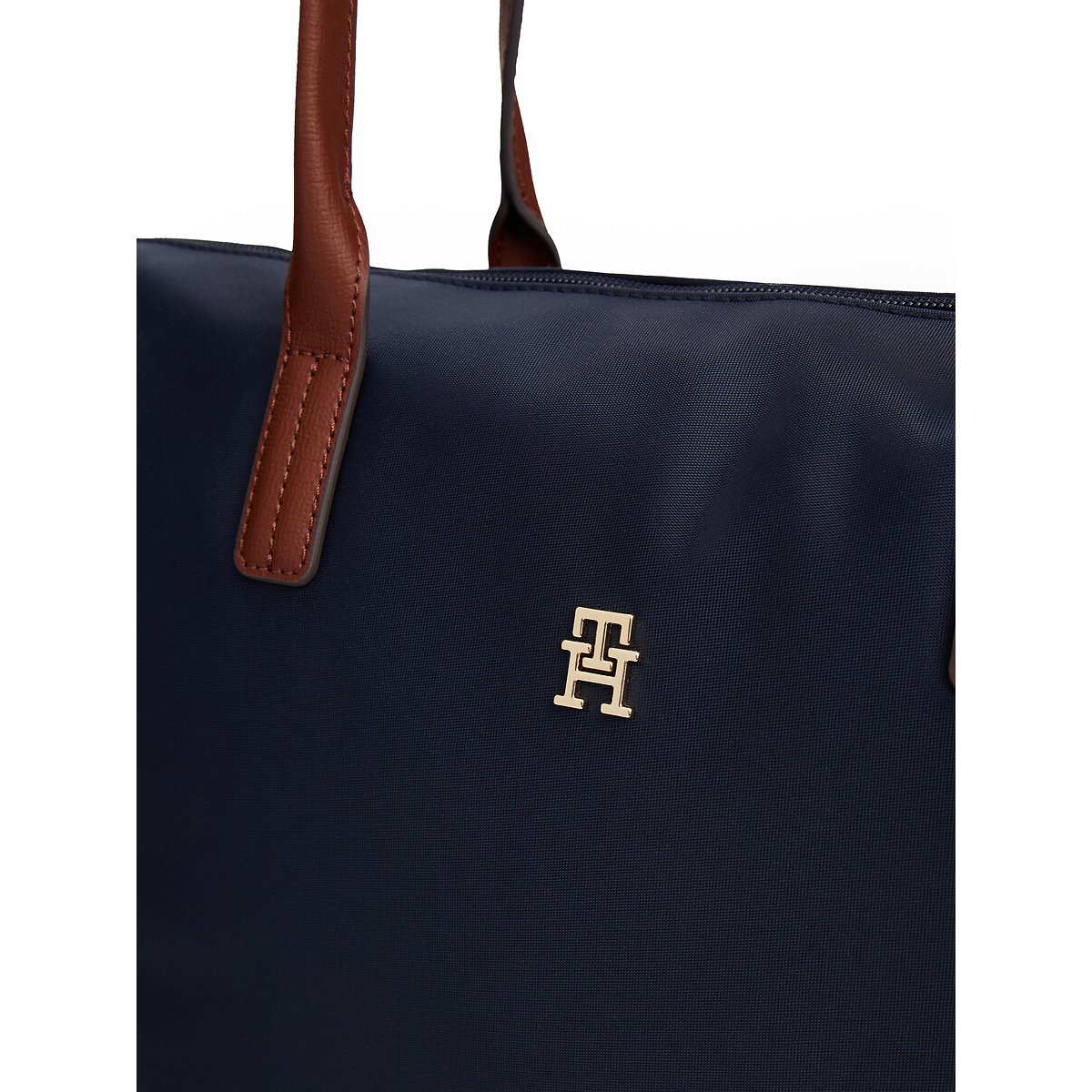 Tote bag con dettagli in pelle blu marino, TOMMY HILFIGER