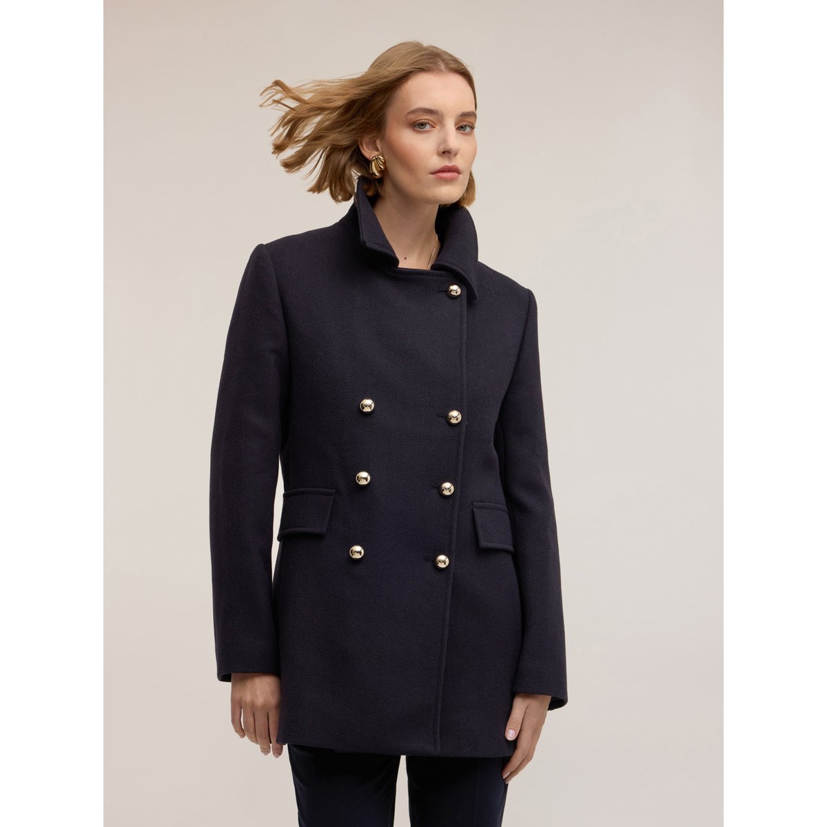 Manteau croisé en drap bleu, MOTIVI