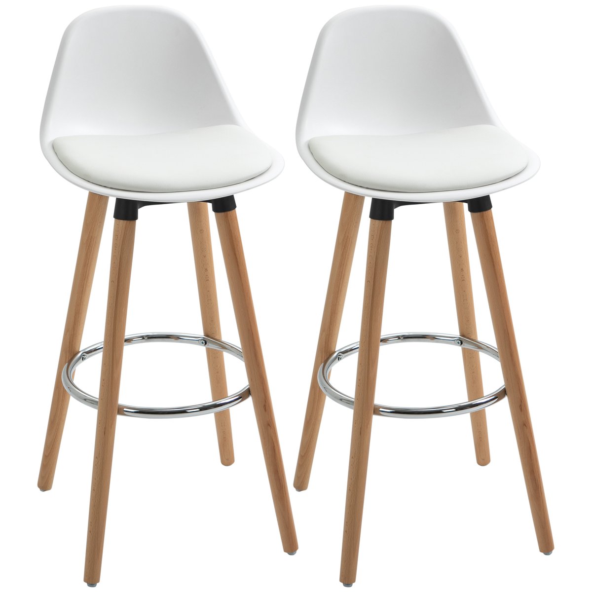 Tabouret de bar PU Blanc blanc, bois clair, HOMCOM