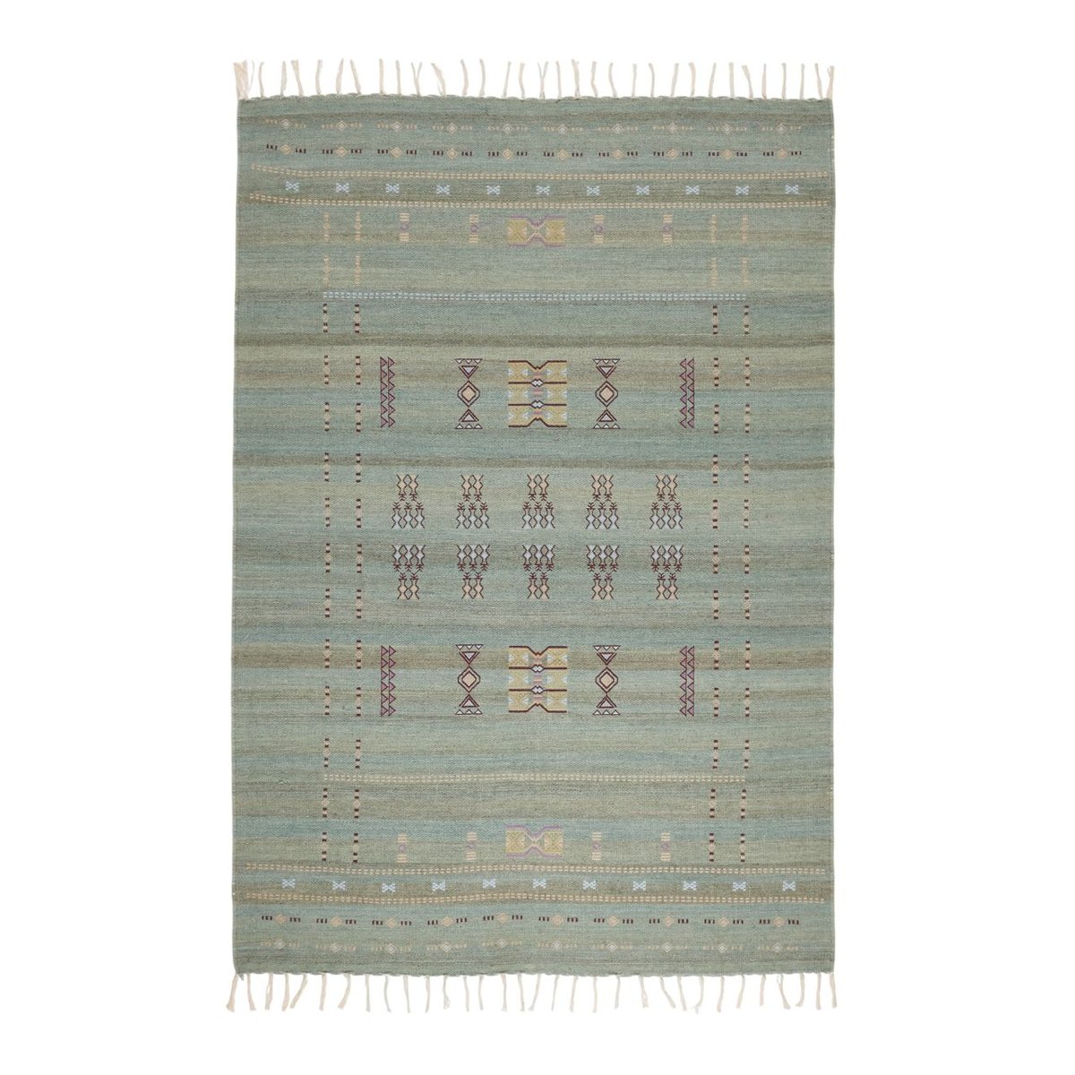 Tapis De Sol en Tissé plat brodé 100% laine ARSALANE vert de gris, MADURA