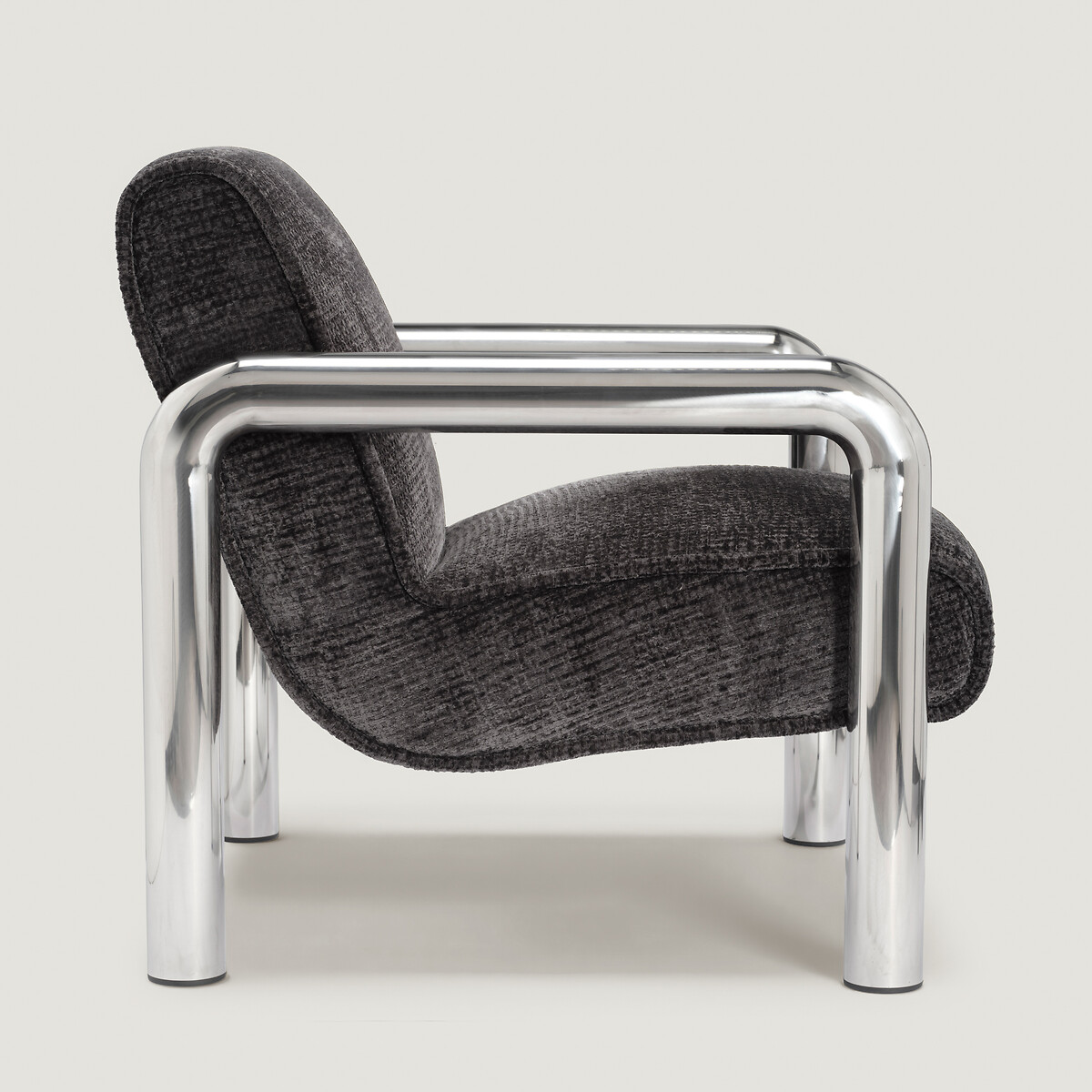 Hendrix Curved Chrome Frame Upholstered Armchair black, ÉDITÉ