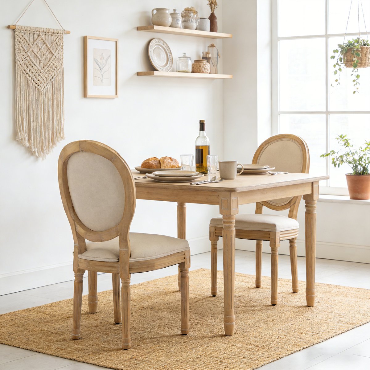 Lot de 2 chaises style classique à dossier ovale, KOAFAB beige, MEUBLES COSY