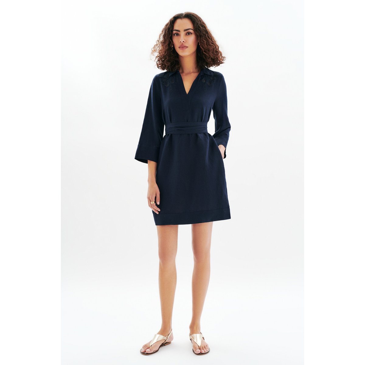 Robe courte en lin VANINA bleu marine, CAROLL