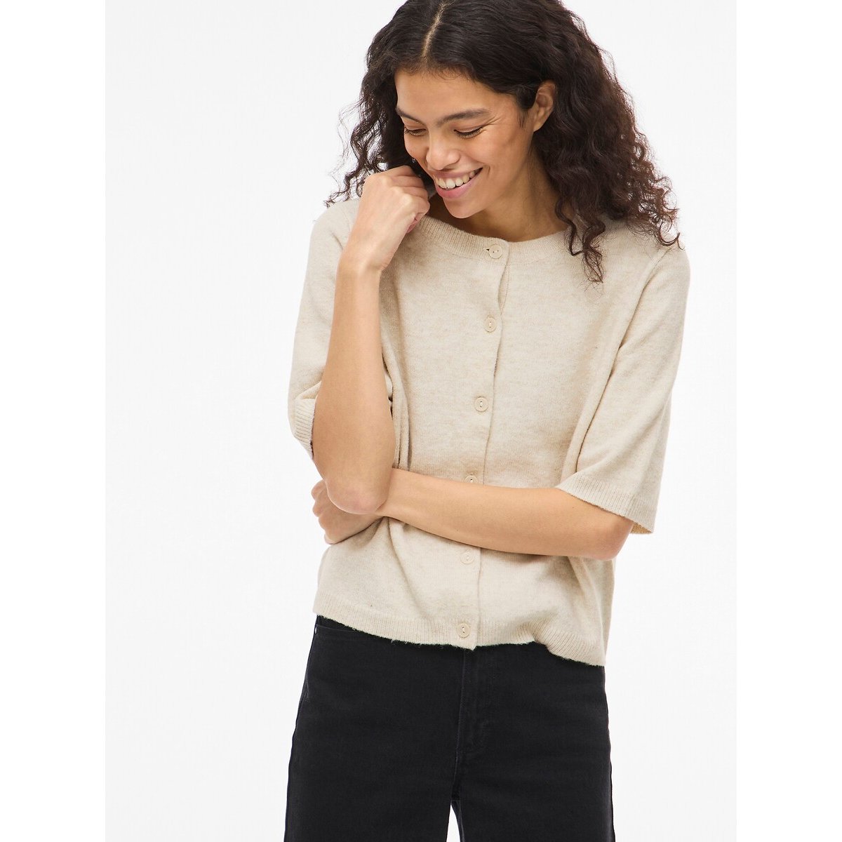 Gilet boutonné manches courtes ecru, VILA