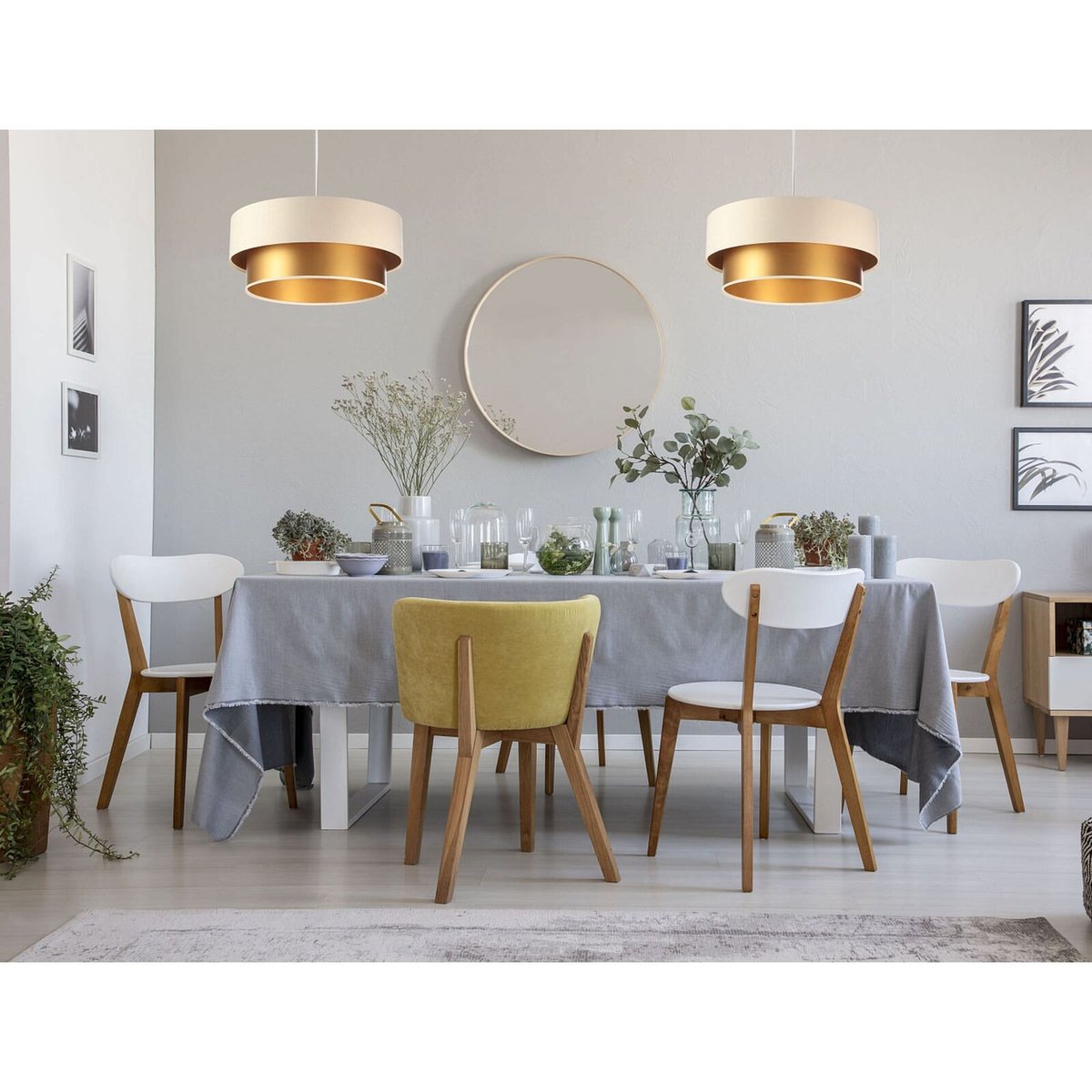 Suspension en tissu, DUO ÉLÉGANT crême et doré satiné et brillant, BPS KONCEPT