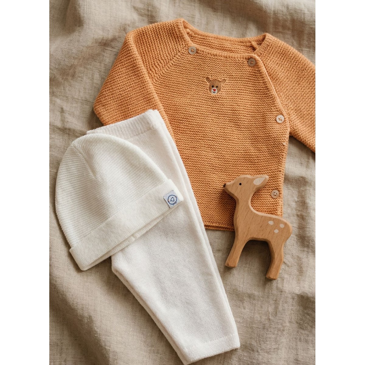 Ensemble naissance broderie renne moka, LA MANUFACTURE DE LAYETTE