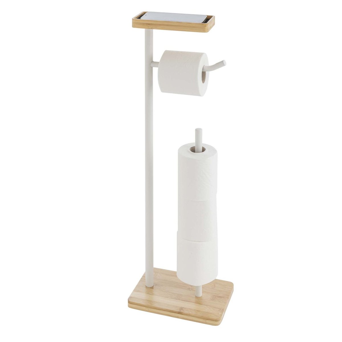 Dérouleur de papier WC en bambou avec porte-téléphone blanc, TOILINUX
