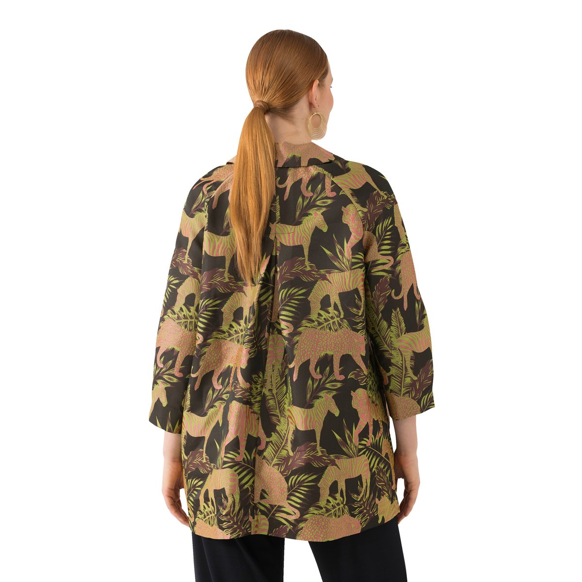 Veste à col chemise, tissu Jacquard à motif noir, ULLA POPKEN