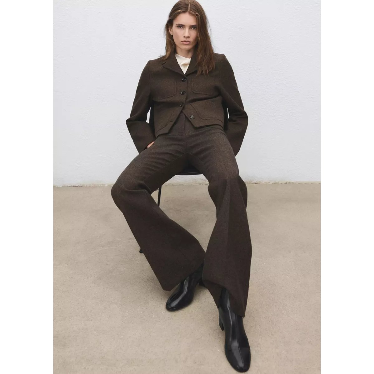 Bottines bloc bout rond noir, MANGO