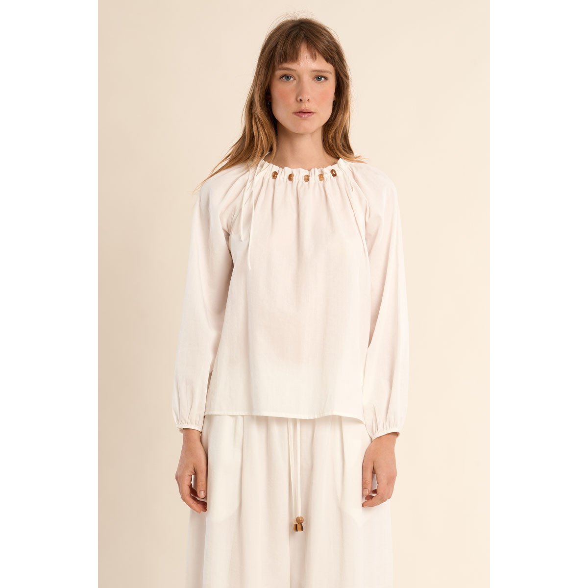 Blouse col rond perlé blanc, MOLLY BRACKEN