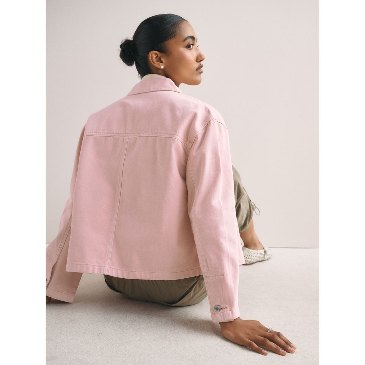 Veste en jean coupe carrée rose, NEXT