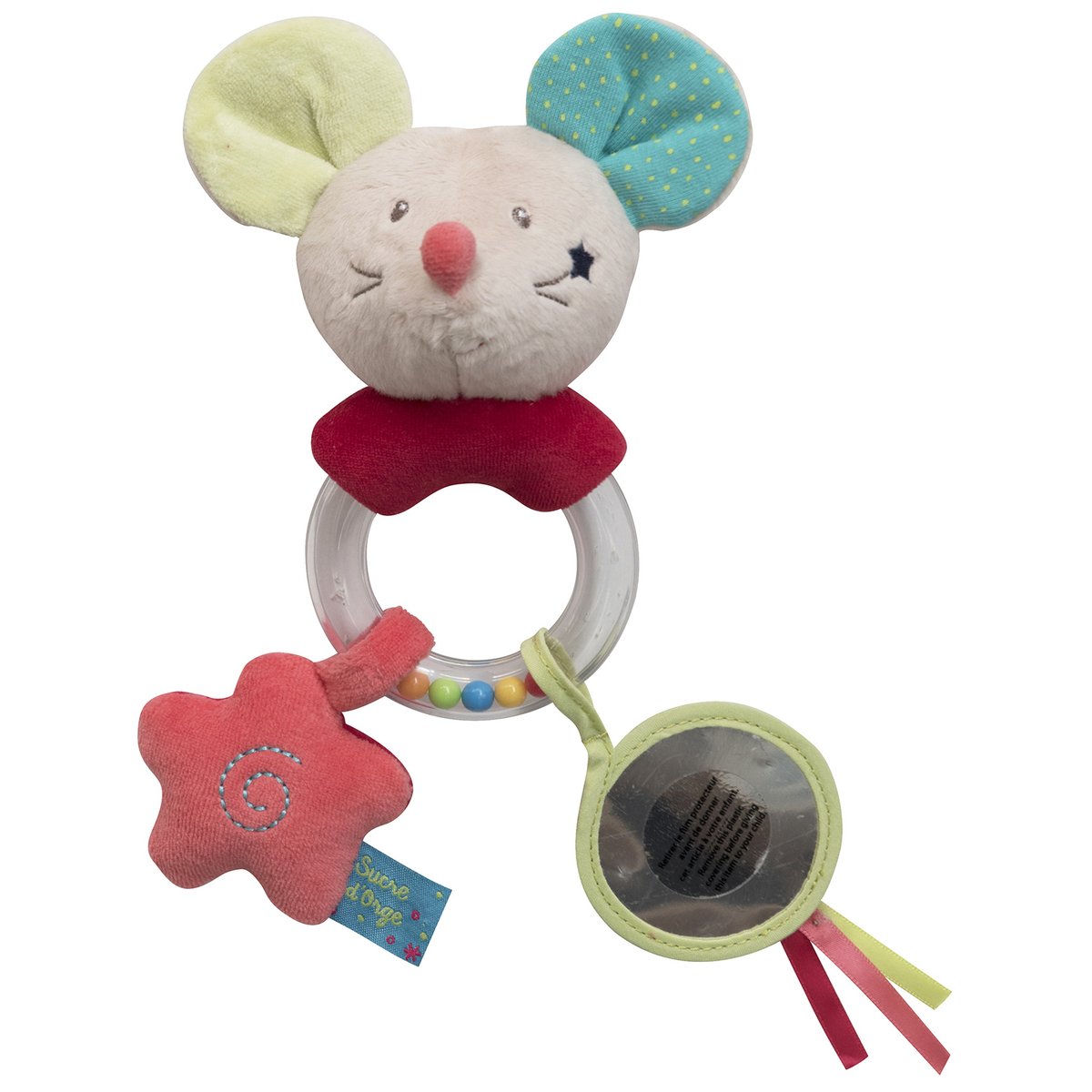 Hochet souris beige blanc, SUCRE D'ORGE